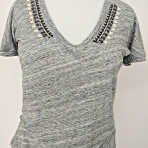 J Crew Gray Heathered Beaded V Neck T Shirt XS​​​